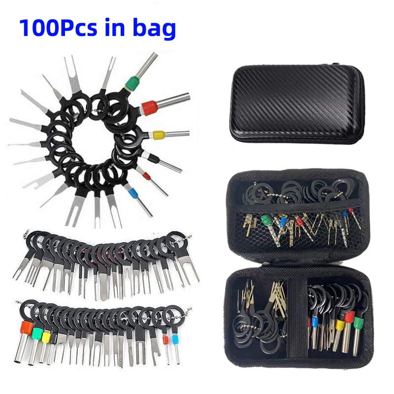 100pcs Bag Set Car Terminal Removal Electrical Wiring Crimp Connector Pin Extractor Kit Automobiles Terminal Repair Hand Tools