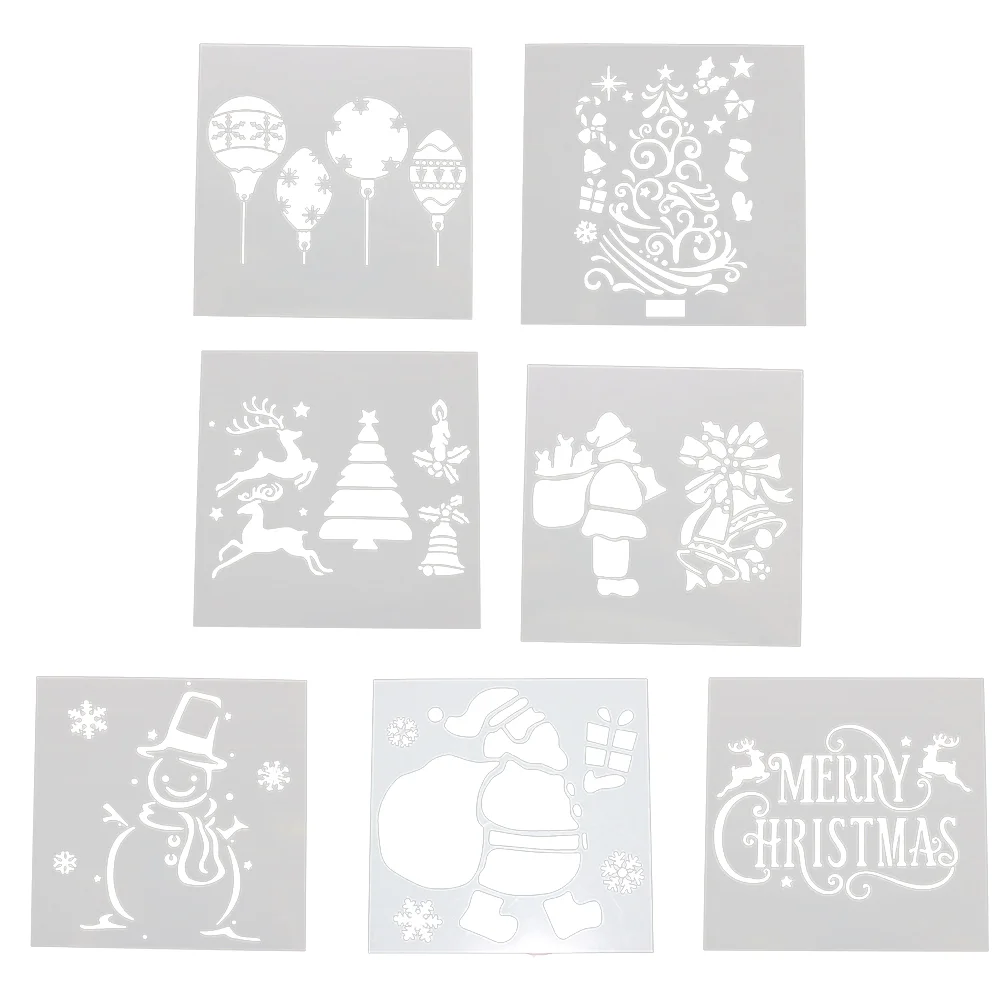 

7 Pcs 13x13cm Merry Christmas Painting Template Graffiti Drawing Tools Cartoon Hollow-out Painting Stencils Education Learning