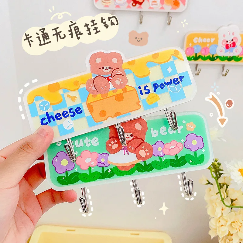 Cartoon Wall Hook Heavy Strong Self Adhesive Hook Seamless Cute Sticker Hook Storage Organizer Punch-free Wall Velcro Hook Room