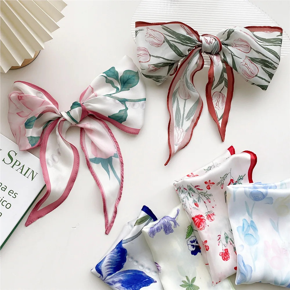 

2022 New Long Skinny Bag Handle Ribbon Scarf Women Luxury Elegant Narrow Silk Hair Tie Skinny Scarves for Ladies Neckerchief