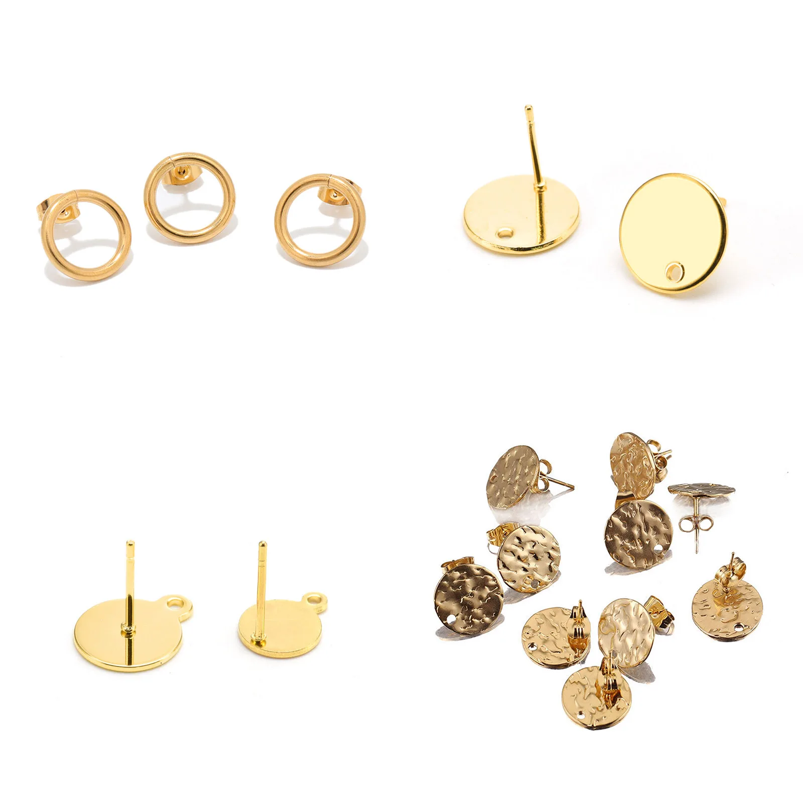 

Stainless Steel Gold Color Earrings Base With Hole Geometric Circle Stud Earring Posts Connector For Jewelry Making Supplies,1PC