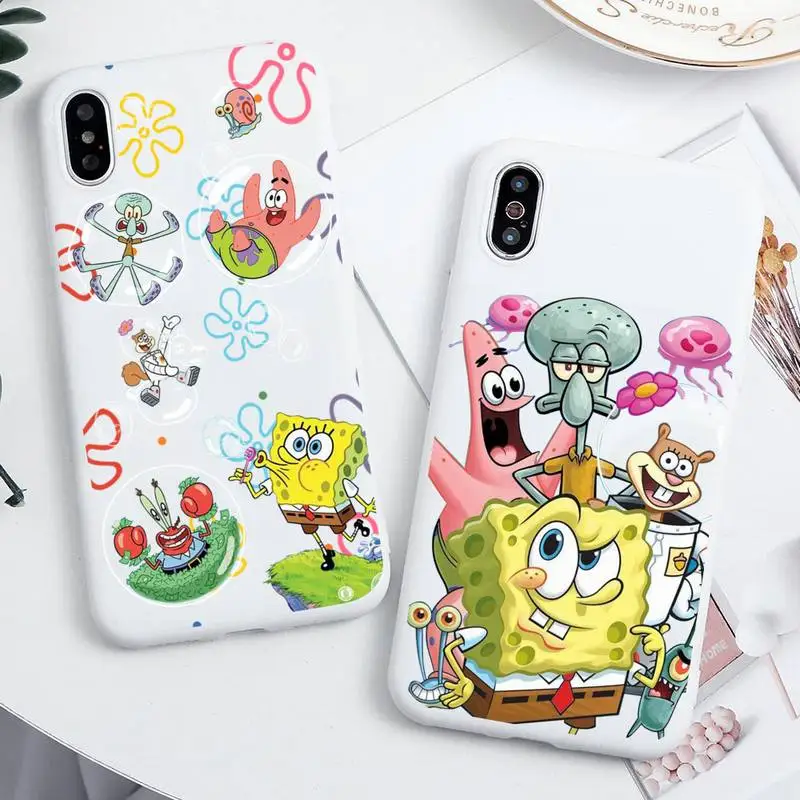 Cartoon Best Friends SpongeBob SquarePants Phone Case For iphone 14 Plus 13 12 Mini 11 Pro Max XS X XS XR White Candy Pink Cover