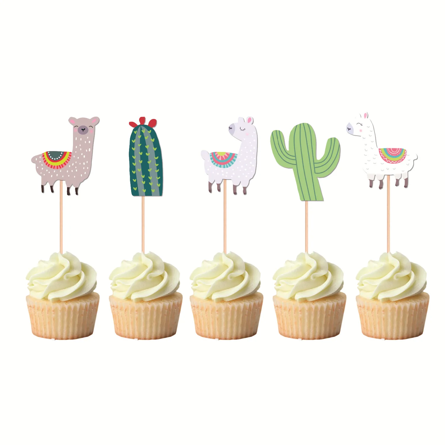 Cactus Cake Topper Happy Birthday Lovely Alpaca Hawaii Cup cake Toppers Wedding Baby Shower Kids Party DIY Baking Decoracion New