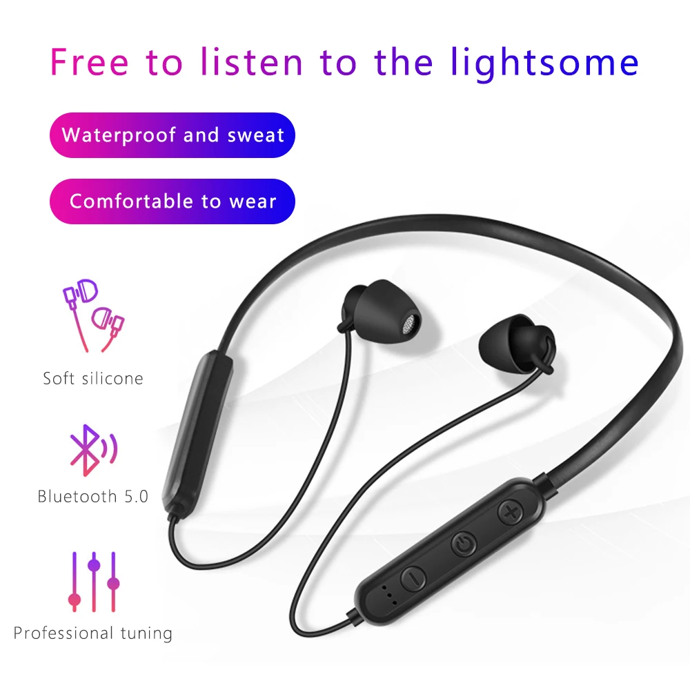 Wireless  Bluetooth Sleeping Earphone Soft Silicone Stereo Sports Earbuds Hanging Neck Headset Noise Cancel Bluetooth Earphone