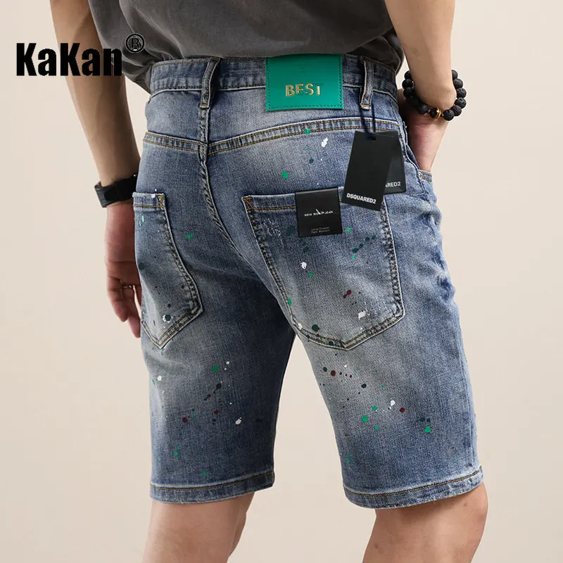 Kakan - Summer New Lacquer Throwing Random Thread Shorts, Jeans for Men, American High Street Heavy Industry Jeans K18-263