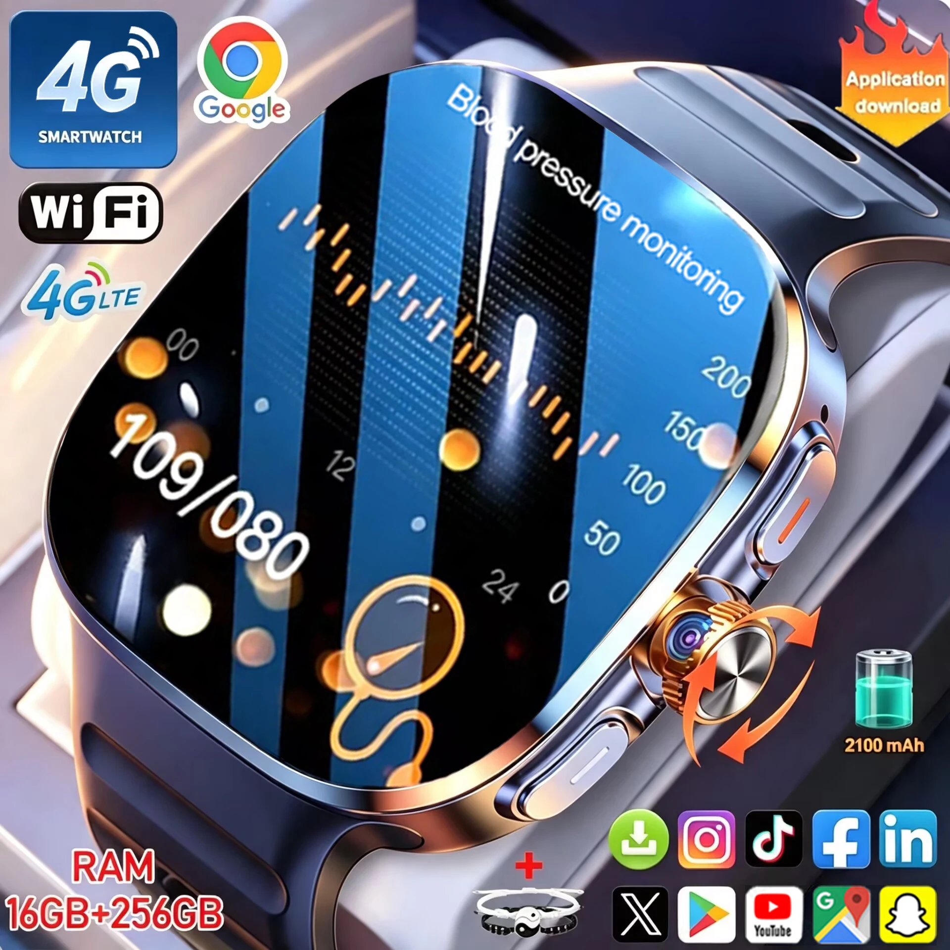 Фото Смарт-часы с поддержкой 4G, 2.4-дюймовый AMOLED-экран 720*720, HD-видеозвонки, GPS, Wi-Fi, 8 ГБ + 128 ГБ памяти, аккумулятор 2100 мАч, Android 10.0. №1