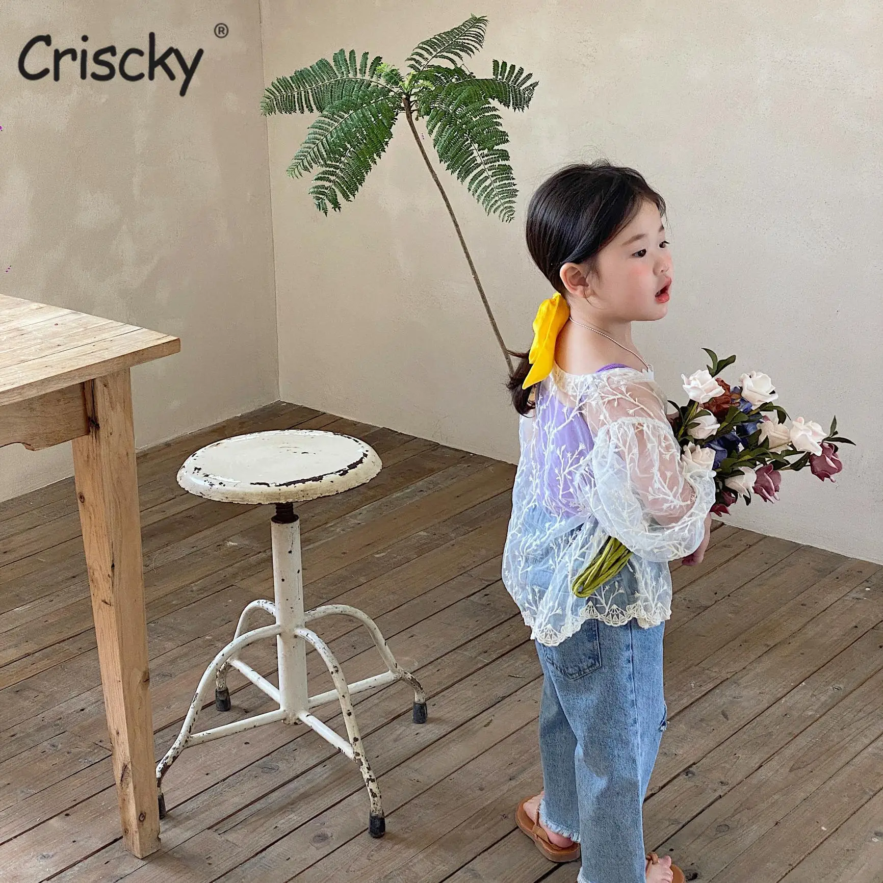 

Criscky Lapel Blouse With Long Sleeve Shirt White O Neck Lace Spring Autumn Lace Children Girl Tops Blouse Kids Clothes