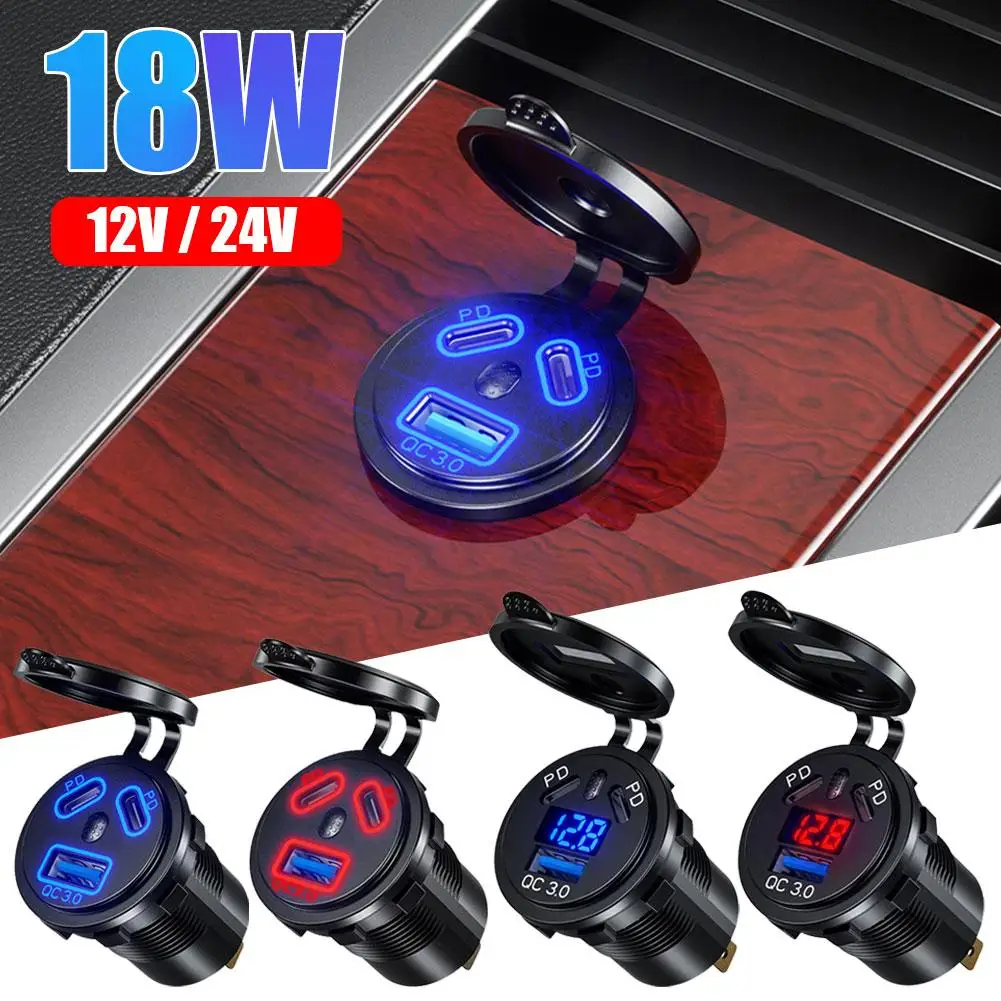 

Автомобильное зарядное устройство с 3 портами, 108 ВТ, 45 Вт, PD Тип C и 18 Вт QC 3,0 с вольтметром, быстрая зарядка 3,0, зарядное устройство USB для мотоцикла L8X2