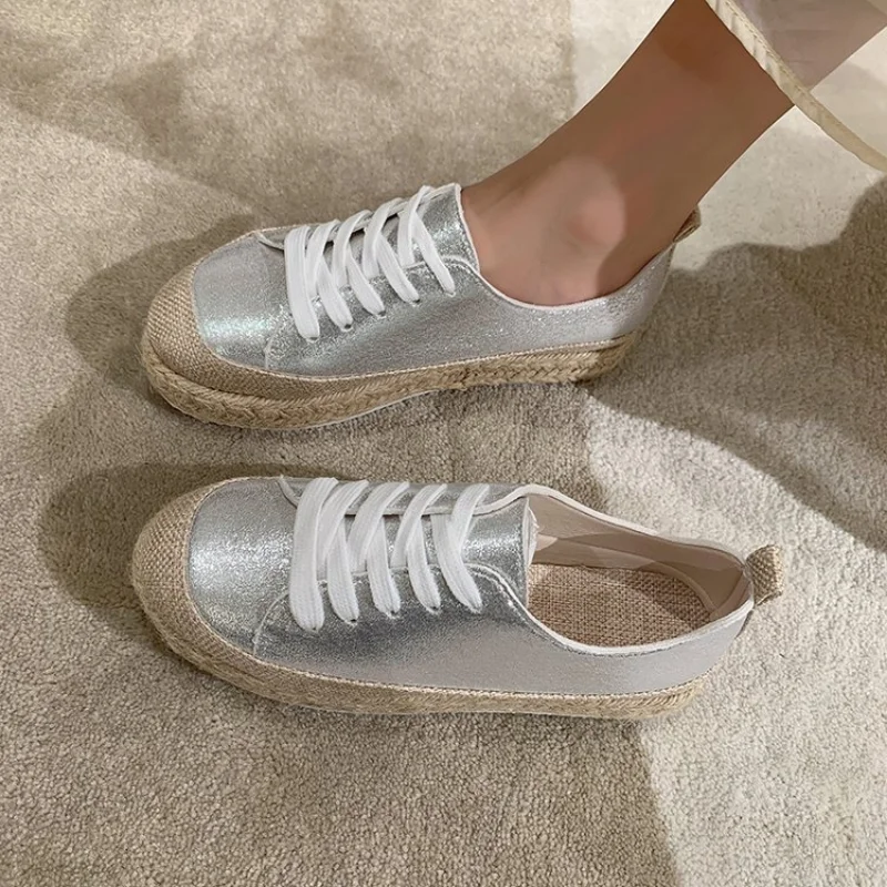 

Женские кроссовки с золотистыми блестками, туфли с круглым носком в стиле ретро, удобная повседневная обувь на платформе, размер 43