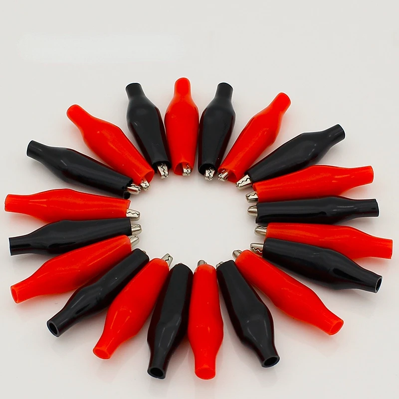 

20pcs/lot 28MM Metal Alligator Clip G98 Crocodile Electrical Clamp for Testing Probe Meter Black and Red with Plastic Boot