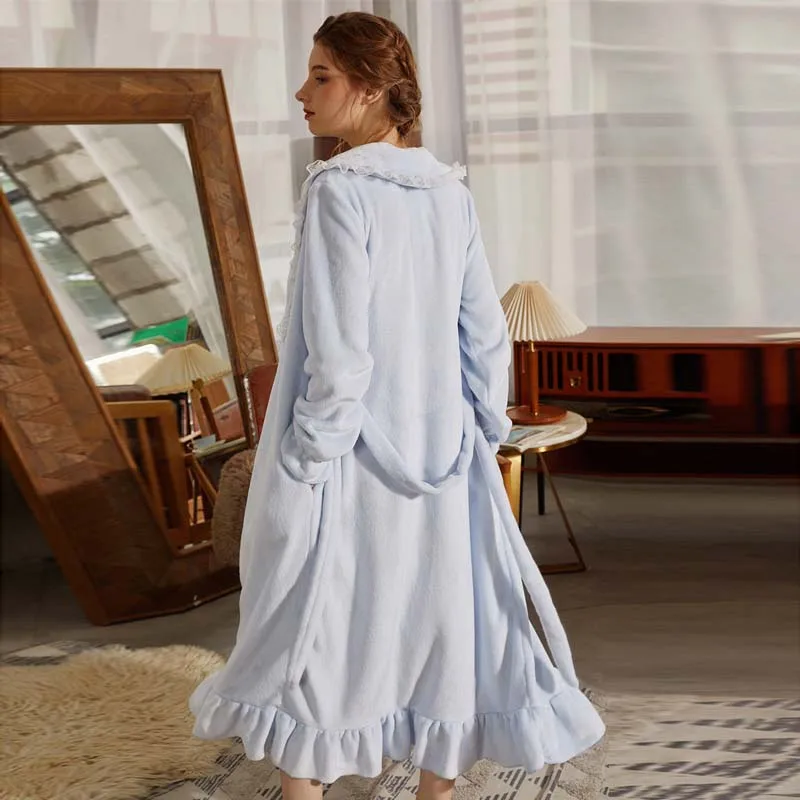 Roseheart New Winter Luxury Pink Blue Pajama Sexy Women Robe Sleepwear Flannel Nightwear Plus Size Keep Warm Bathrobe Sashes