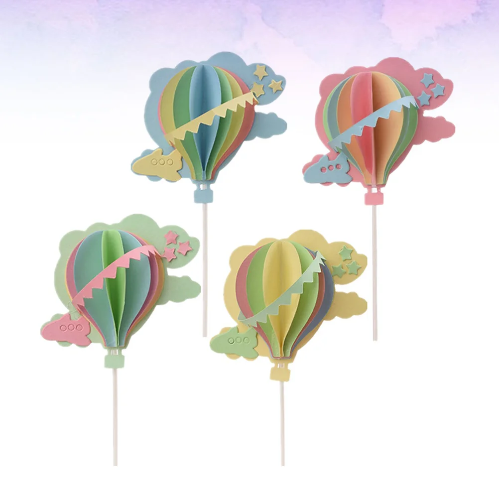 

4pcs 3D Clouds Hot Air Balloons Cake Topper Party Cake Pick Cake Decorations (Blue, Pink, Yellow, Green)