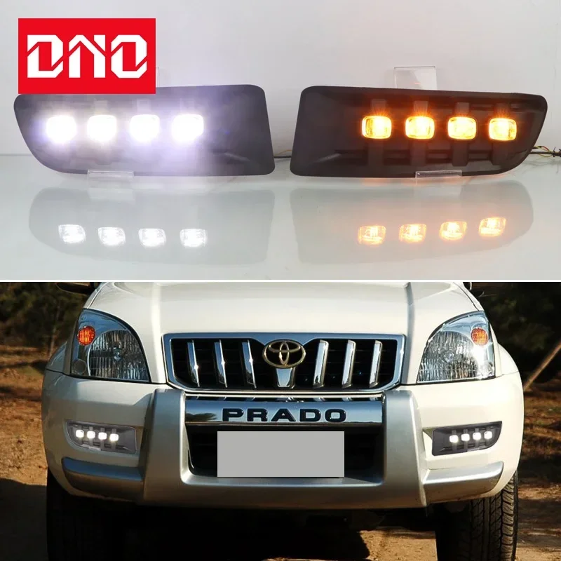 

Автомобильные светодиодные дневные фонари 12 В для Toyota Prado 2003-2008 2009 желтый указатель поворота дневные ходовые фары авто дальние фары противотуманные фары