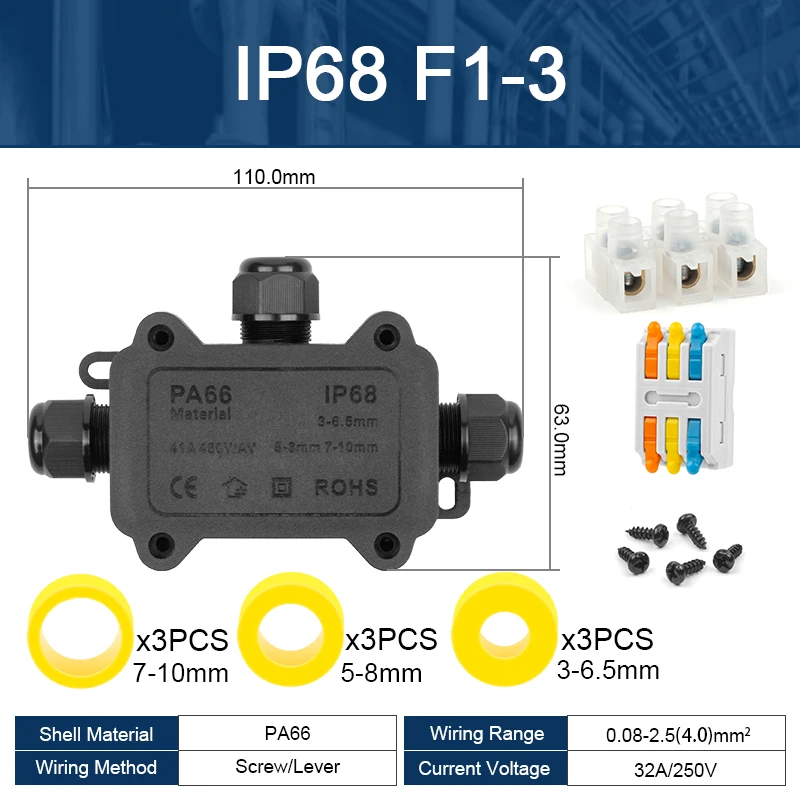 

Водонепроницаемая распределительная коробка IP68, 4-сторонняя светодиодная уличная коробка, разъем для электрического кабеля, защита линии для проводных аксессуаров