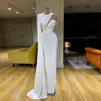 sexy sheath floor length evening party gown for woman long sleeve asymmetrical vintage prom dress plus size o neck vestido noche