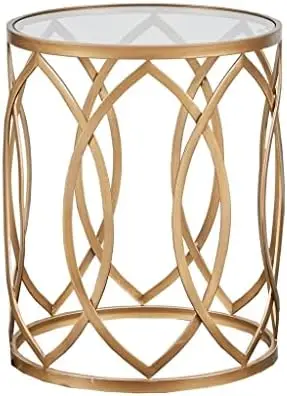 

Accent Tables For Living Room, Glass Top Hollow, Small Metal Frame Geometric Angular Design Luxe Modern Stylish Nightstand Bedro