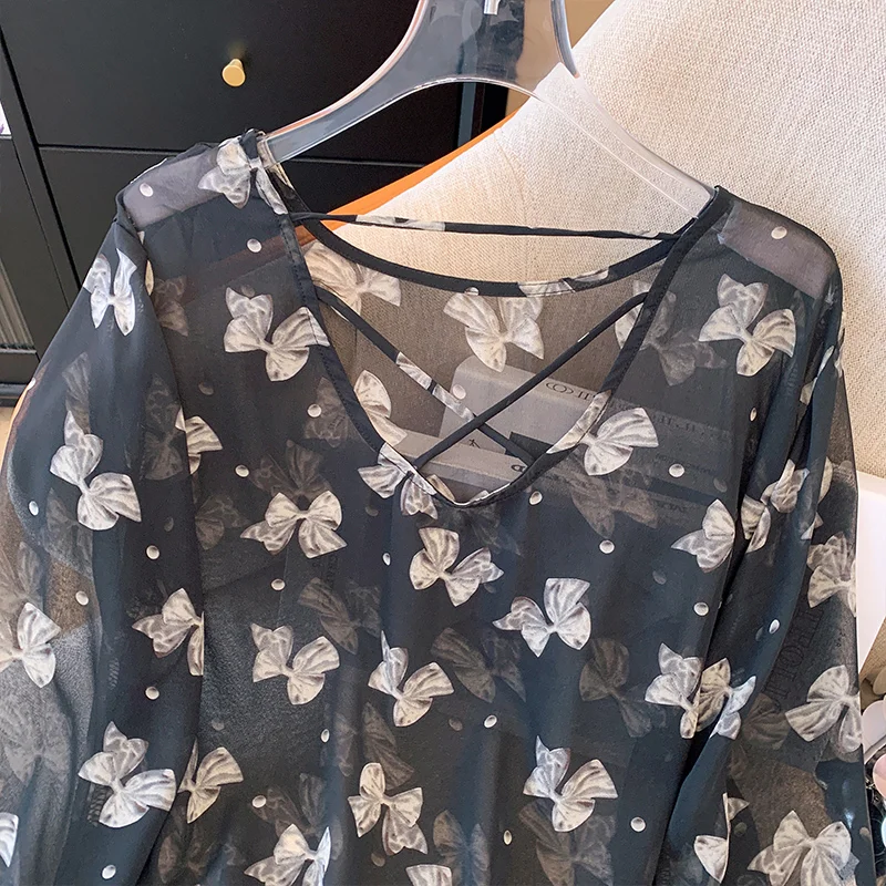 Женская летняя легкая дышащая накидка с принтом в виде банта слегка прозрачная