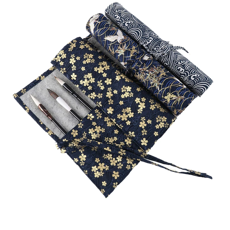 Bags Rolling Chinese Calligraphy Watercolor Brush Pencil Pouch Canvas Simple Portable Pencil Case