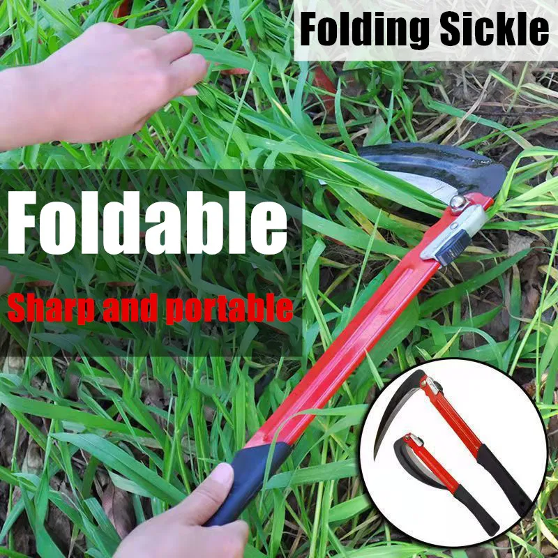 

Foldable Sickle Agricultural Scythe Harvesting Cut Wheat Maize Millet Corn Stalk Grass Sharp Metal Long Handle Hand Weeding Tool