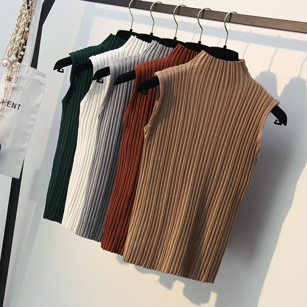 Женская блузка без рукавов S-XL белая черная зеленая желтая футболка с высоким