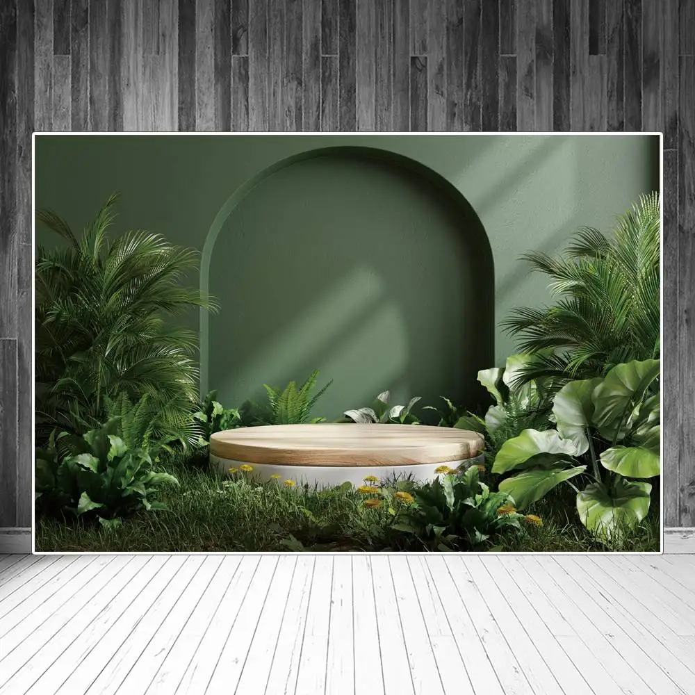 

Green Tropical Home Room Backdrops Photography Decoration 3D Jungle Palm Trees Leaves Grass Arch Door Studio Photo Backgrounds