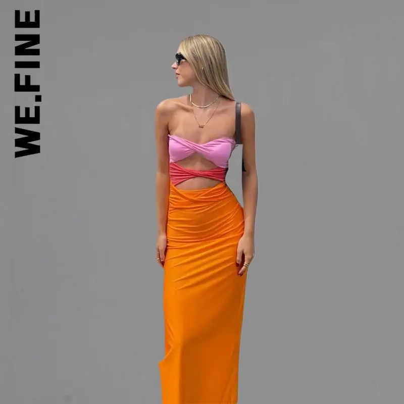 We.Fine Fashion женское простое лоскутное платье Y2K без бретелек облегающее корейское