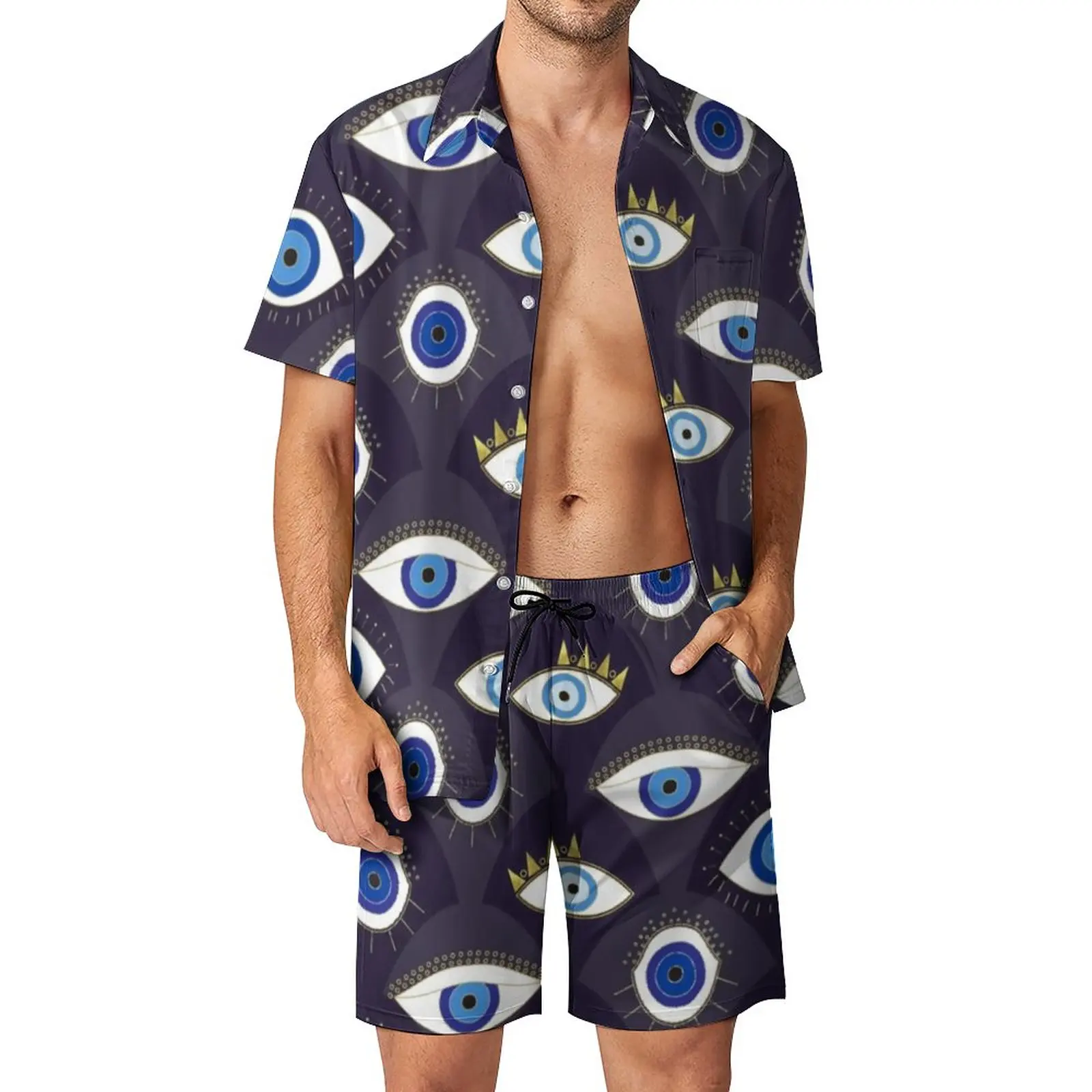 

Мужские комплекты с принтом сглаза, модная повседневная рубашка Protect Me, шорты на заказ с коротким рукавом, летний уличный костюм для фитнеса, модель 3XL