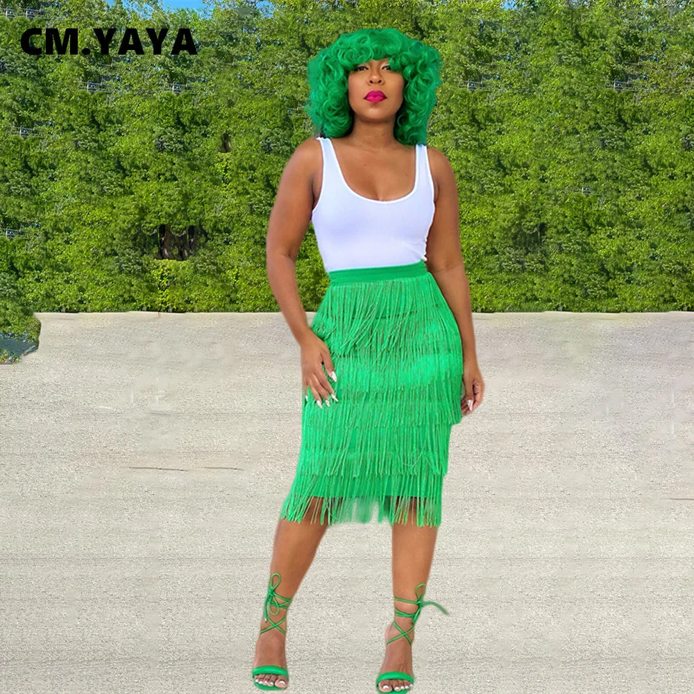 Женская элегантная облегающая юбка миди CM.YAYA с бахромой лето 2022 шикарная
