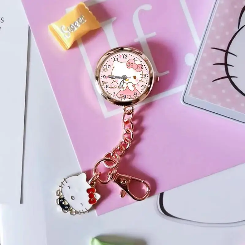

Милые детские карманные часы Sanrio из аниме «Моя Мелодия» Kuromi Cinnamoroll Hello Kitty, кварцевые часы с брелком