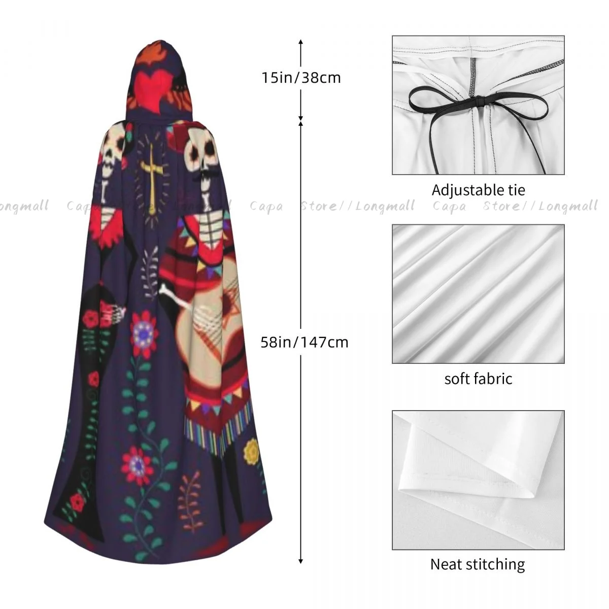 Мексиканский День мертвых плащ с капюшоном для косплея