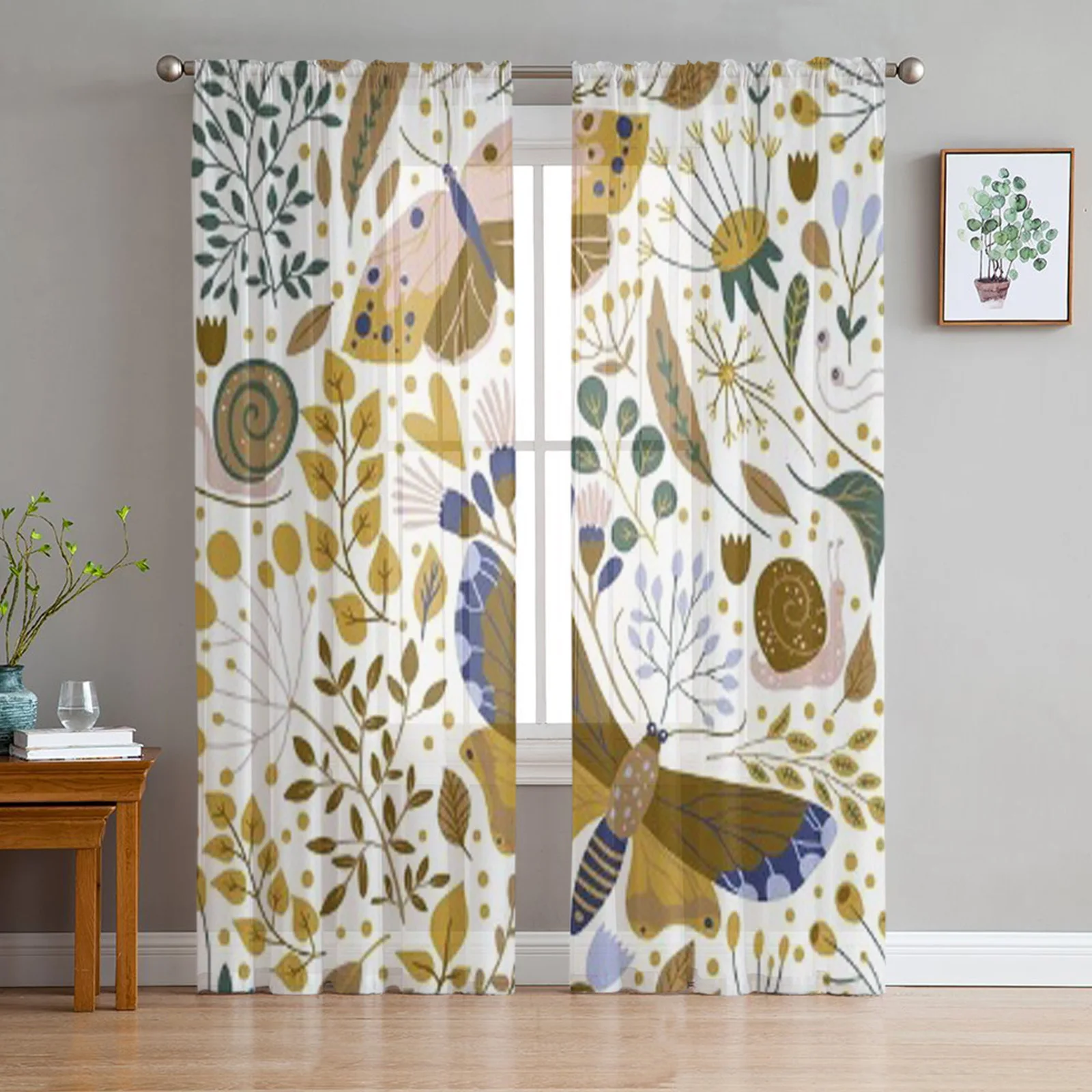 

Занавески Из Органзы, прозрачные шторы с цветочными мотивами, бабочками, для гостиной, спальни, вечевечерние