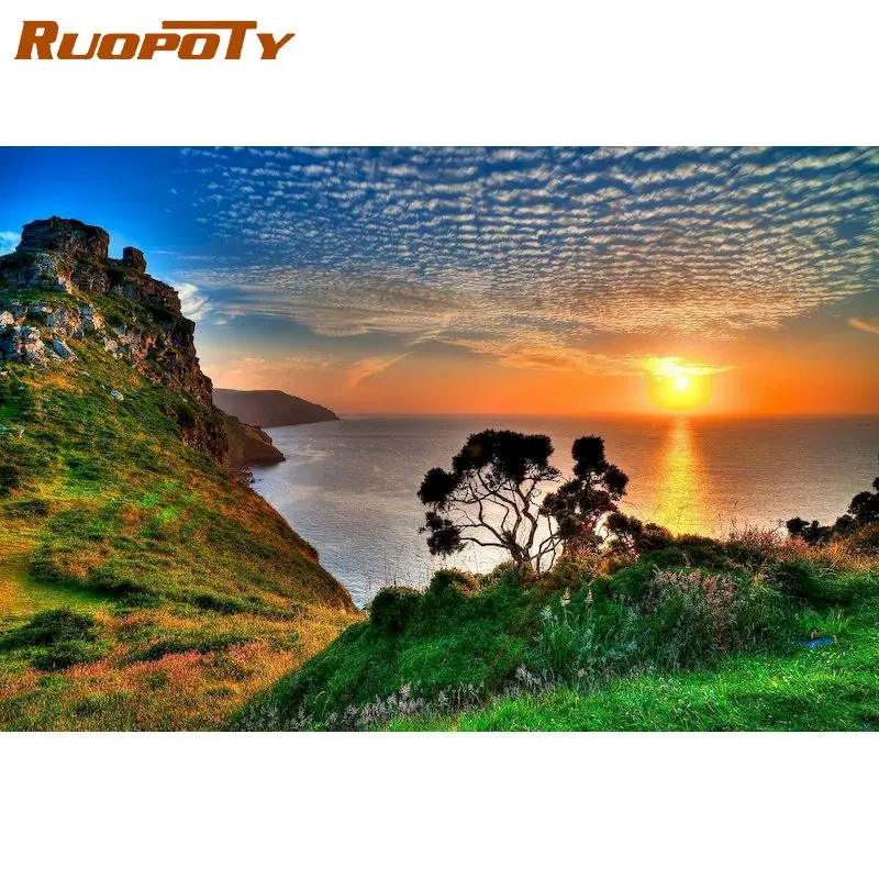 

RUOPOTY 60x75cm Frameless Painting By Numbers Sunset Scenery On Canvas Pictures By Numbers DIY For Unique Gift Home Decoration