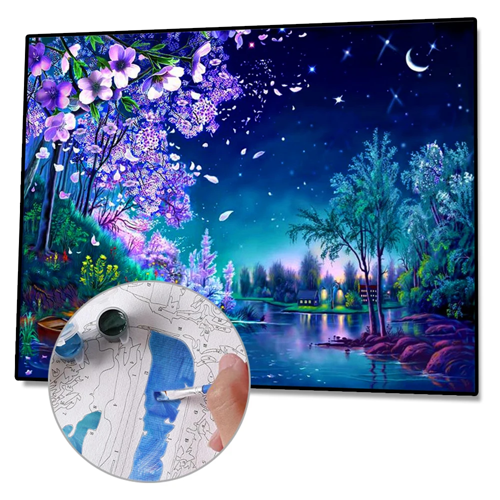 

DIY Seaside Sunset Hand Painted Canvas Oil Art Picture Painting By Numbers Kit Home Decoration DIY for Unique Gift