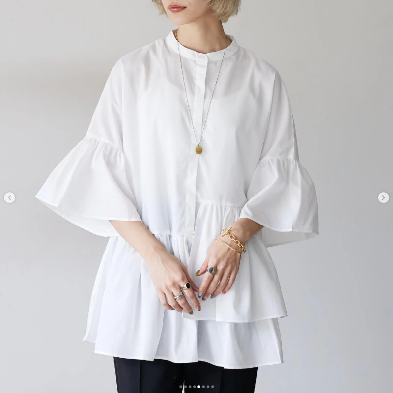 Блузка женская с рукавами-фонариками элегантная однотонная Свободная рубашка в