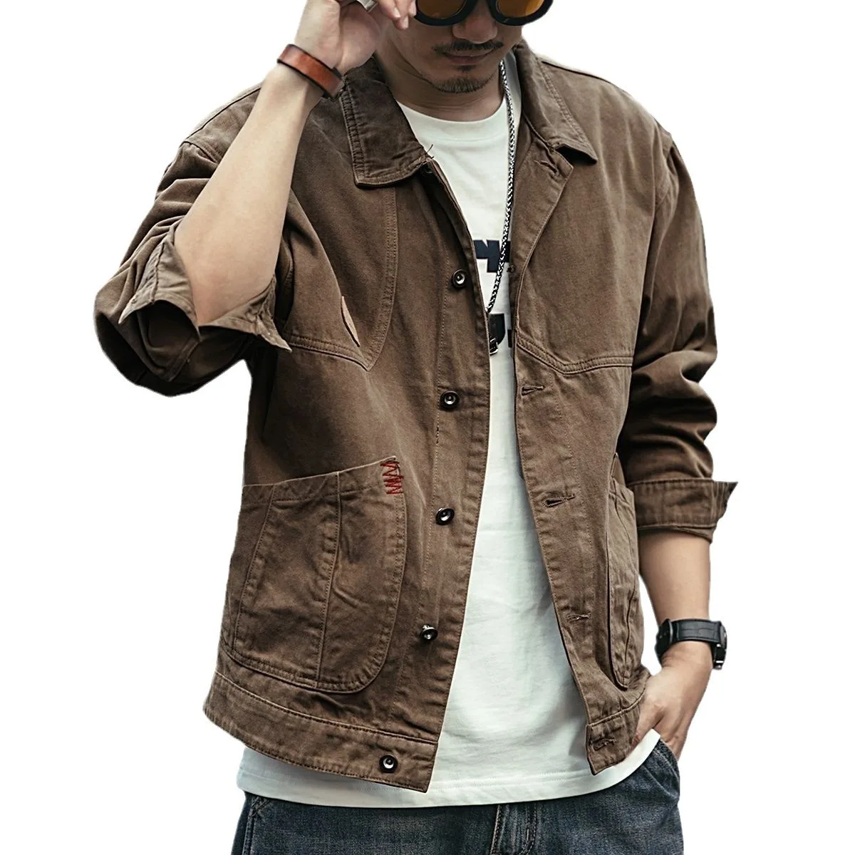 Весенне-осенняя мужская повседневная рабочая одежда с большими карманами куртка