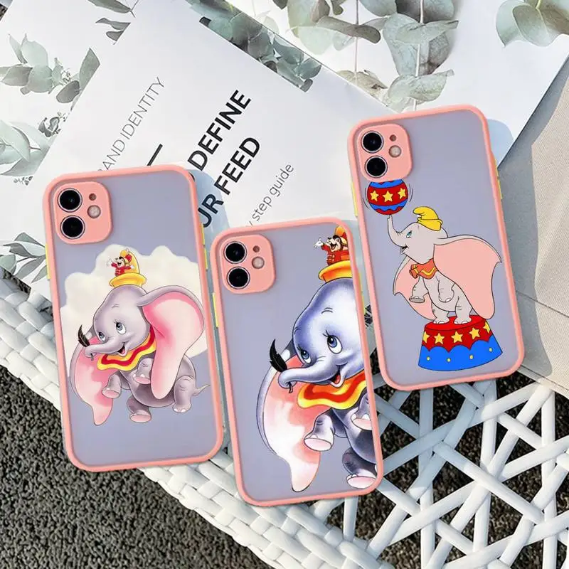 

Cute Dumbo Phone Case For iphone 14 13 12 11 Pro Max Mini Plus X XS XR Pink Matte Transparent Cover