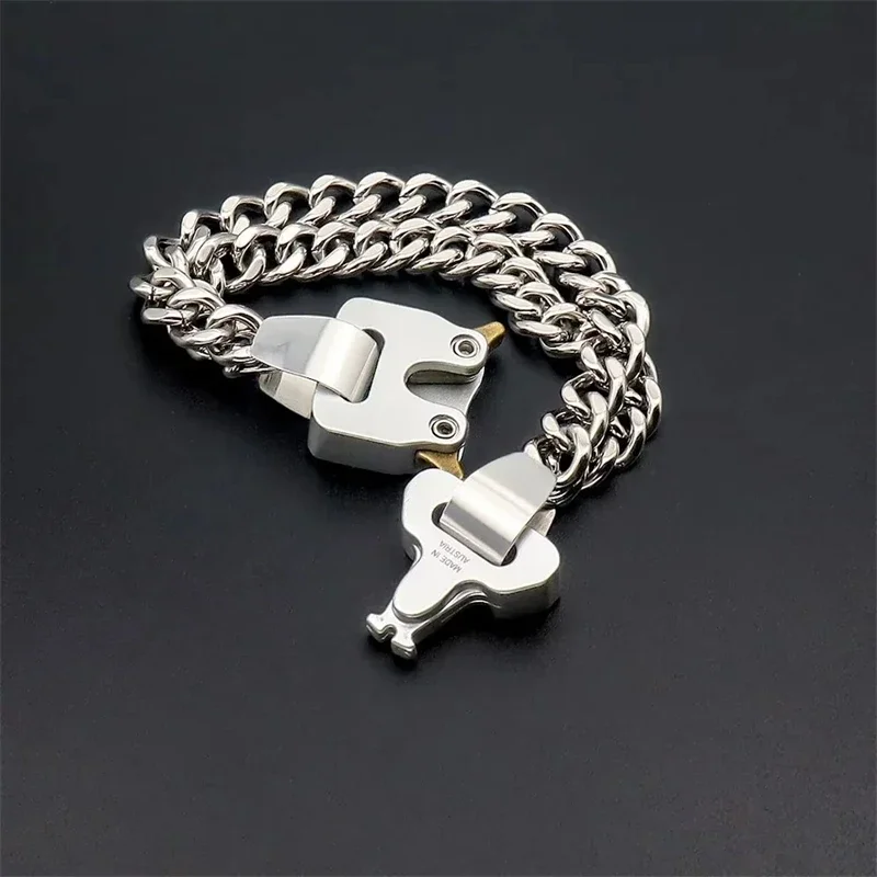 

2023NEW Alyx Fashion Jewelry Double Chain Silvery 1017 ALYX 9SM Bracelets Men Women Buckle Bracelet Metal Chain Retro