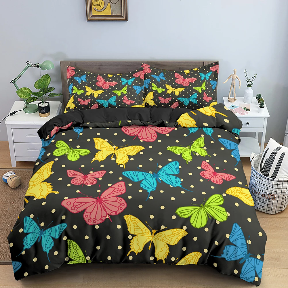 

3D Bedding Set Butterfly Reactive Printing Cover With Zipper Closure King Queen Comforter And Pillowcase Polyester Duvet