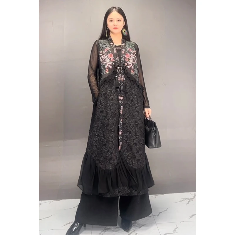 2024 Autumn New Trend Fashion Vest Sleeveless Dress Loose Fake Two-Piece Casual Outerwear