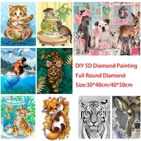 diy 5d diamond painting tiger dog cat fox picture full round diamond embroidery animal diamond mosaic cross stitch kit home deco