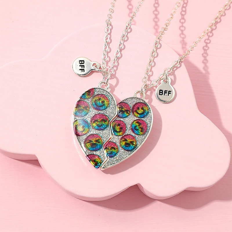 

2Pcs/set Smile Face Heart Pendant Best Friends Necklace BFF Friendship Children's Jewelry Gift for Girls