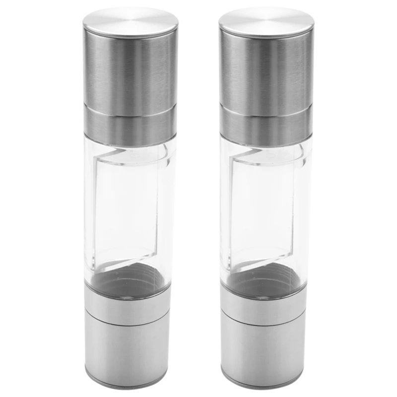 

HOT SALE 2X Stainless Steel Salt And Pepper Grinder 2 In 1 Manual Salt & Pepper Mill Shakers Refillable