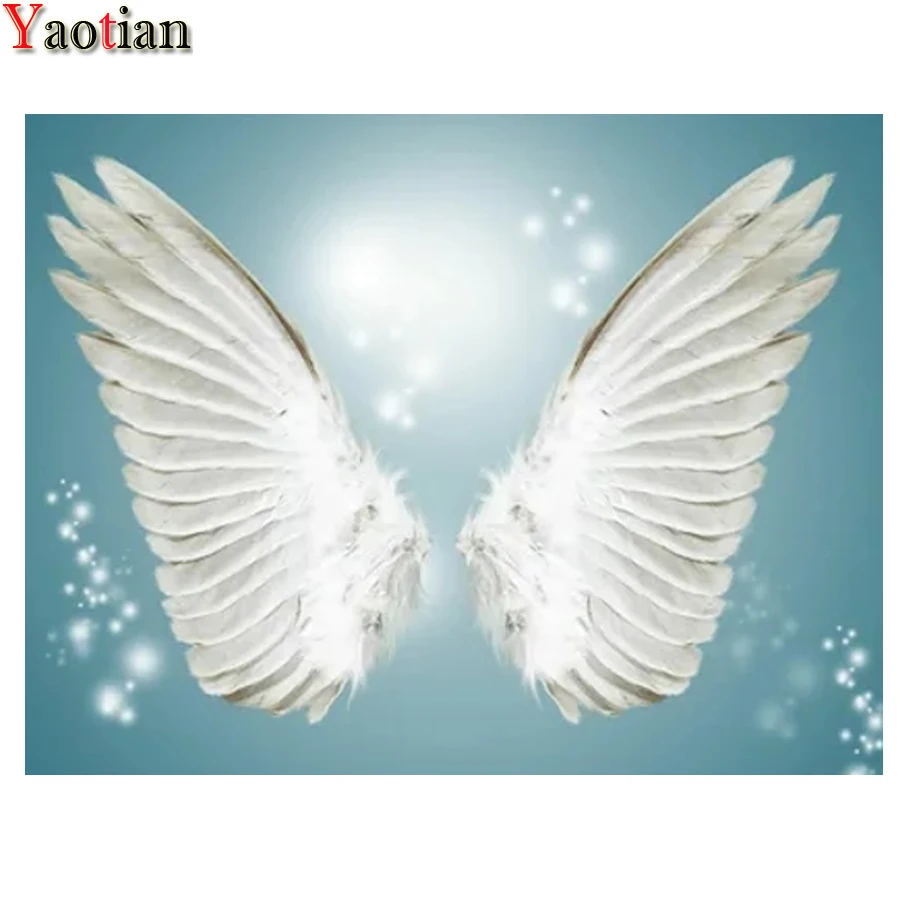 

5D Diamond Painting Cross Stitch White Angel Wings Feathers Picture Diy Full Diamond Embroidery Mosaic Handmade Gift Home Decor