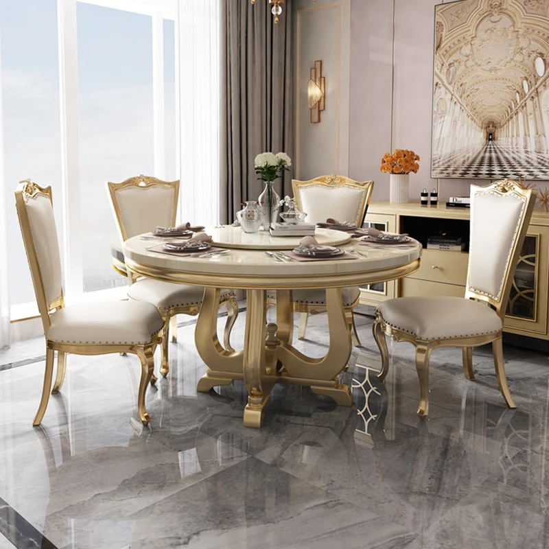 

American light luxury dining table 4 people 6 people marble household dining table solid wood round table European round dining