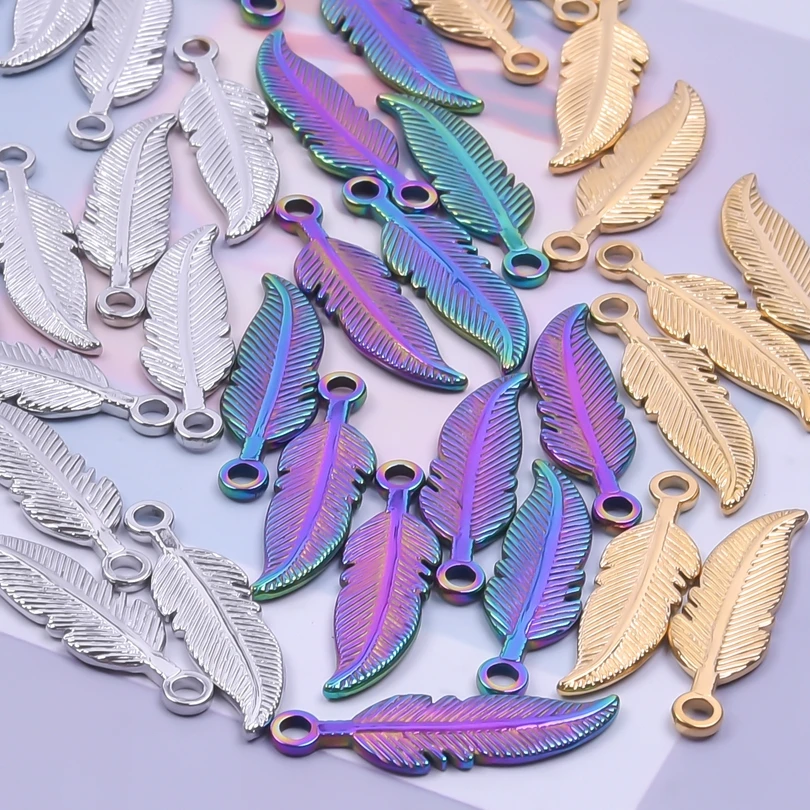 

10pcs/lot Feather Stainless Steel DIY Necklace Oranment Jewelry Making Lucky Dreamcatcher Craft Pendant Metal Bulk Materials