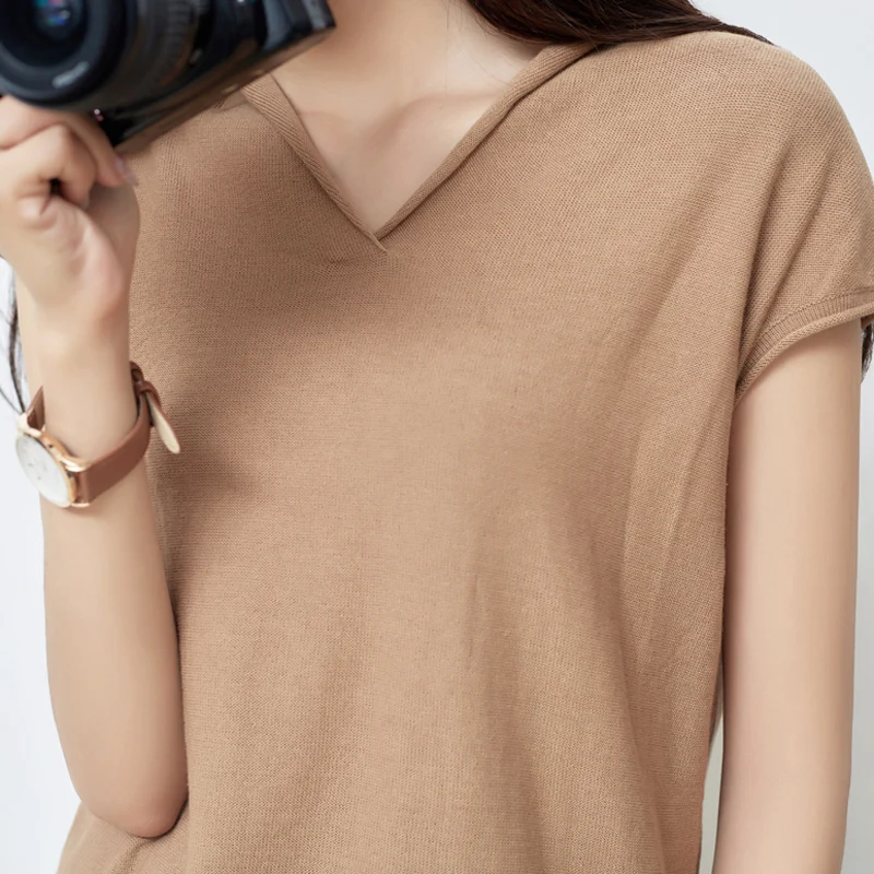 Хлопковая свободная футболка с коротким рукавом женская новая оборками