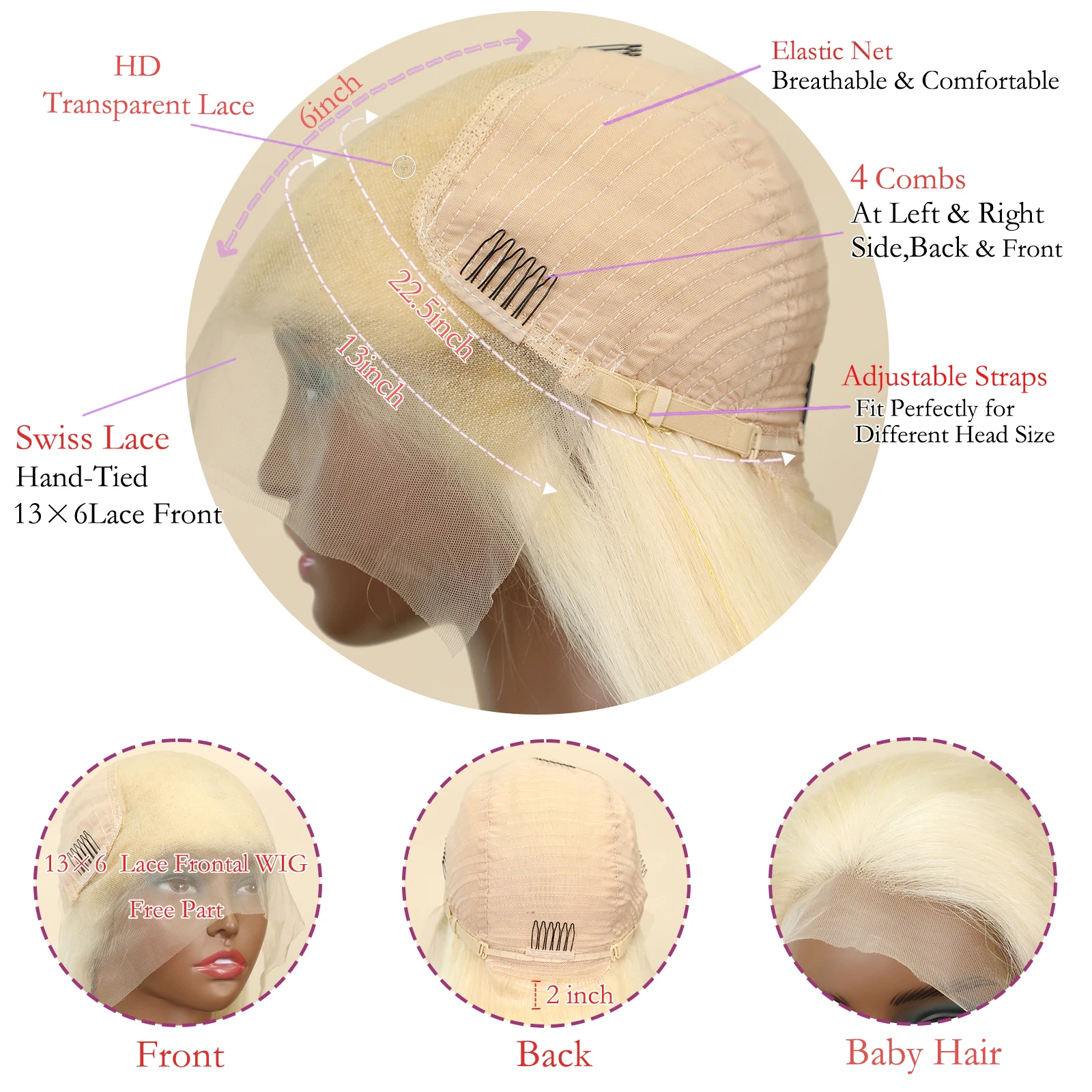 613 медово-блонд цвет Реми бразильский 13X6 прямой кружевной передний парик 42 дюйма