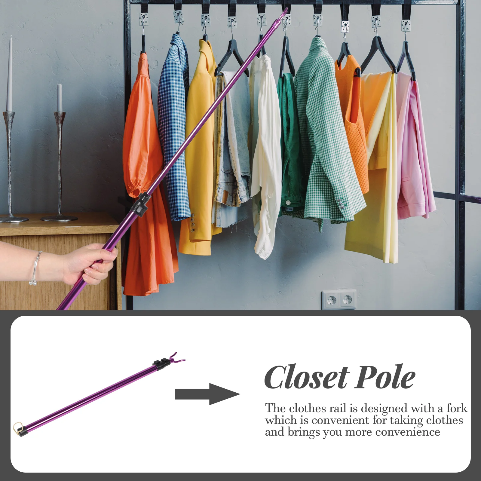 

Pole Clothes Rod Hook Closet Reach Retractable Reaching Telescoping Fork Clothing Clothesline Garment Room Dorm Essentials Stick