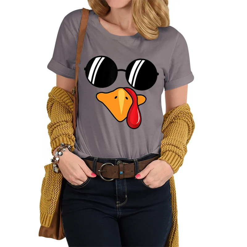 

Women Print Clothes Funny Spoof Turkey New Lovely Female Tops Te Tshirt Fashion Print Cartoon O-neck Ladies Thanksgiving T-Shirt