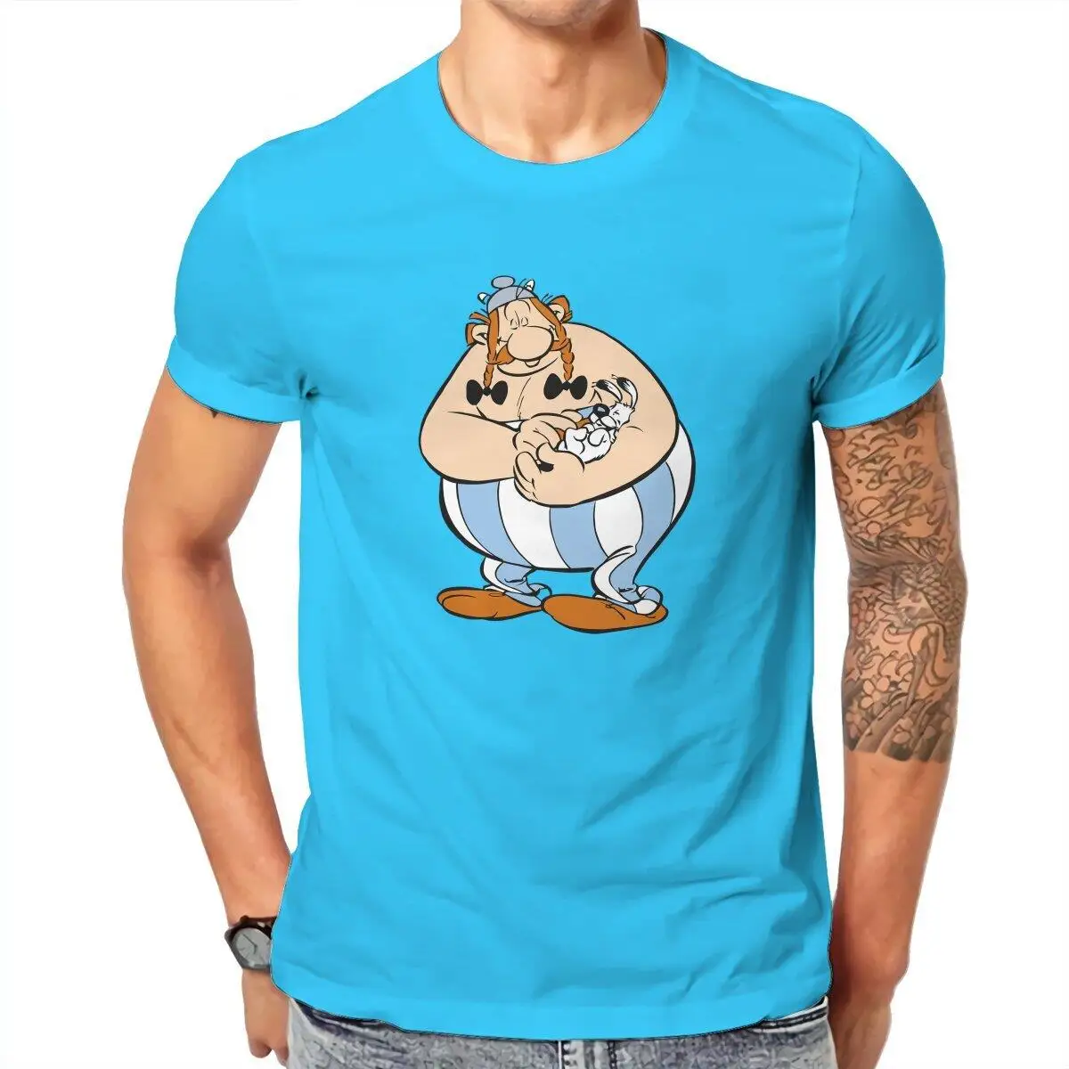 Men Obelix And Dogmatix Asterix T Shirt  Pure Cotton Clothes Awesome Short Sleeve Round Neck Tees Graphic T-Shirt